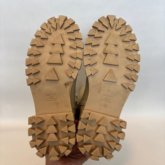 SCHUTZ womens Juany Eggshell Lug Sole side zip Combat & Moto Boots size 8.5 - Picture 12 of 14